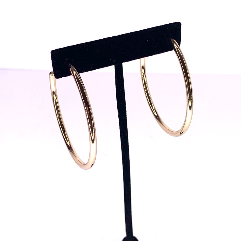 Gold Tone Slender Hoop Earrings 2 3/4" Wide